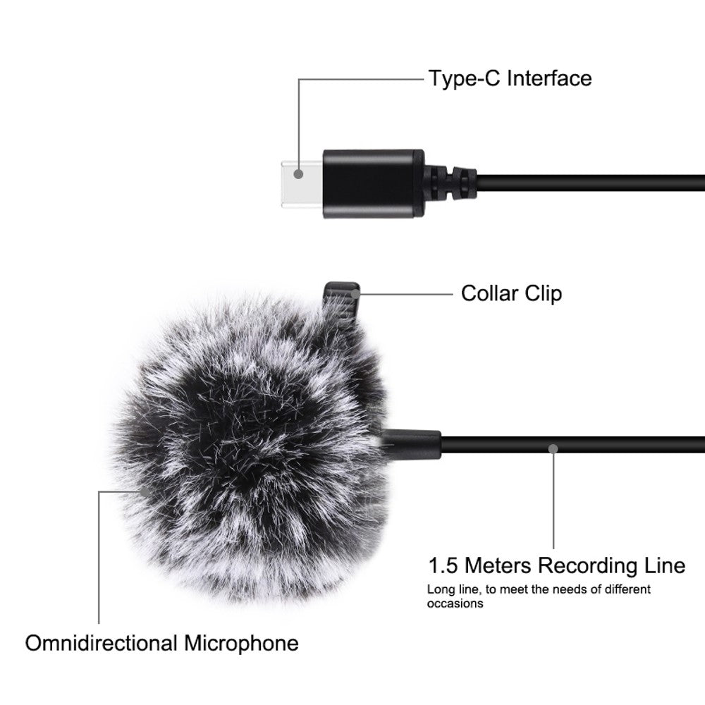 PULUZ PU425 Lavalier-Mikrofon – 1,5 m, USB-C, mit Kugelcharakteristik, für Videoaufnahmen