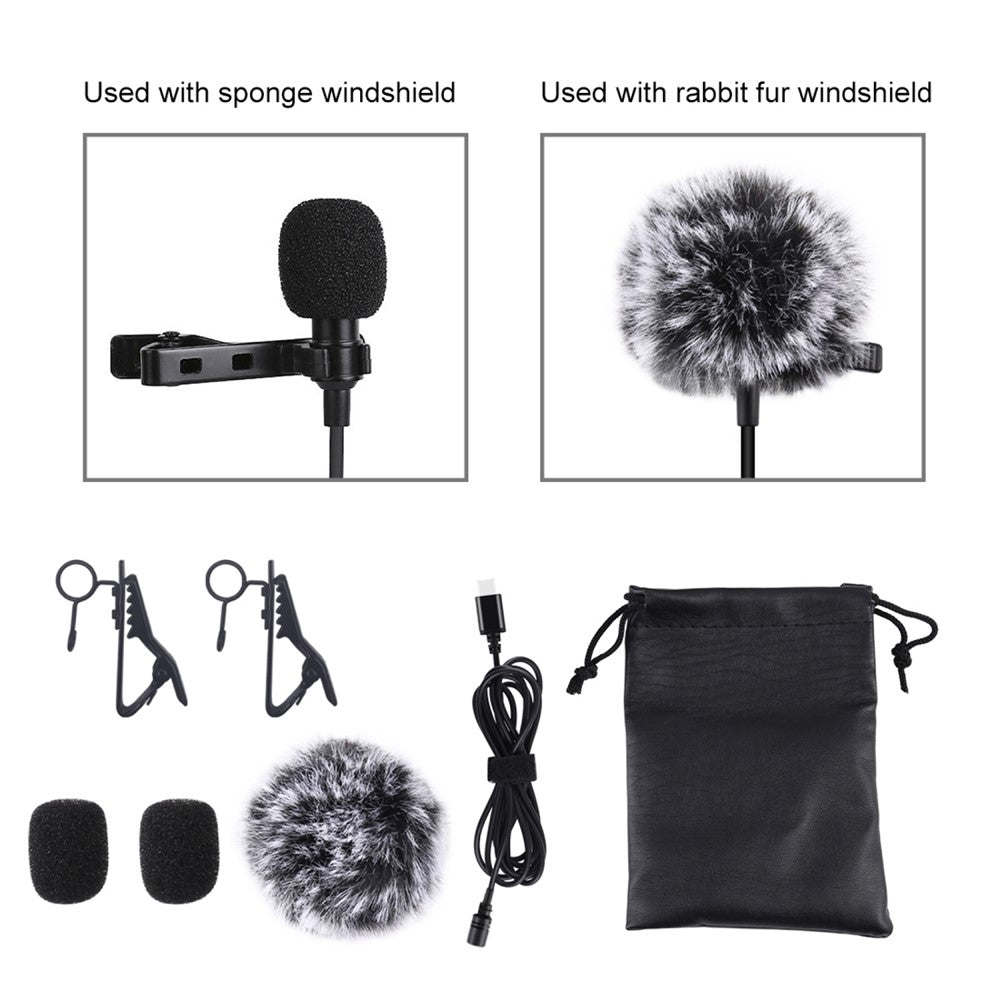 PULUZ PU425 Lavalier-Mikrofon – 1,5 m, USB-C, mit Kugelcharakteristik, für Videoaufnahmen