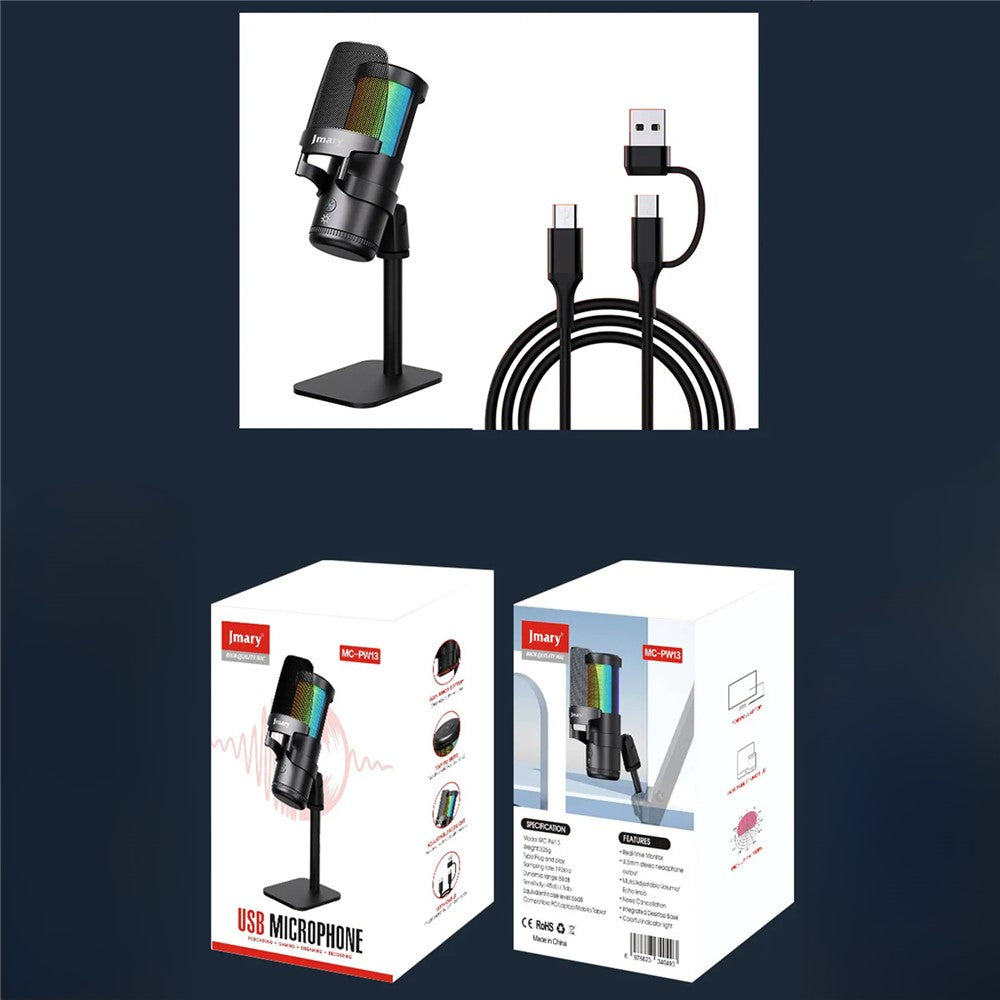 JMARY MC-PW13 Desktop-Mikrofon – Mit RGB-Beleuchtung & Null-Latenz, Plug-and-Play-Funktion