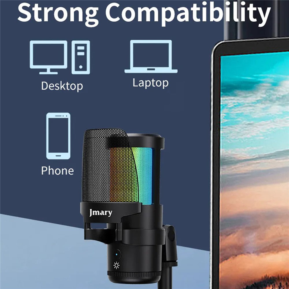 JMARY MC-PW13 Desktop-Mikrofon – Mit RGB-Beleuchtung & Null-Latenz, Plug-and-Play-Funktion