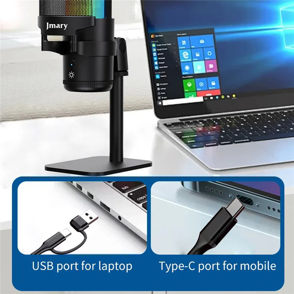 JMARY MC-PW13 Desktop-Mikrofon – Mit RGB-Beleuchtung & Null-Latenz, Plug-and-Play-Funktion