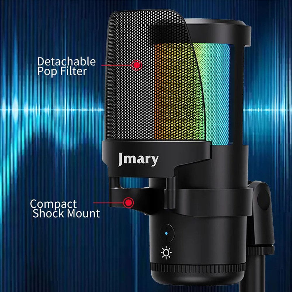 JMARY MC-PW13 Desktop-Mikrofon – Mit RGB-Beleuchtung & Null-Latenz, Plug-and-Play-Funktion