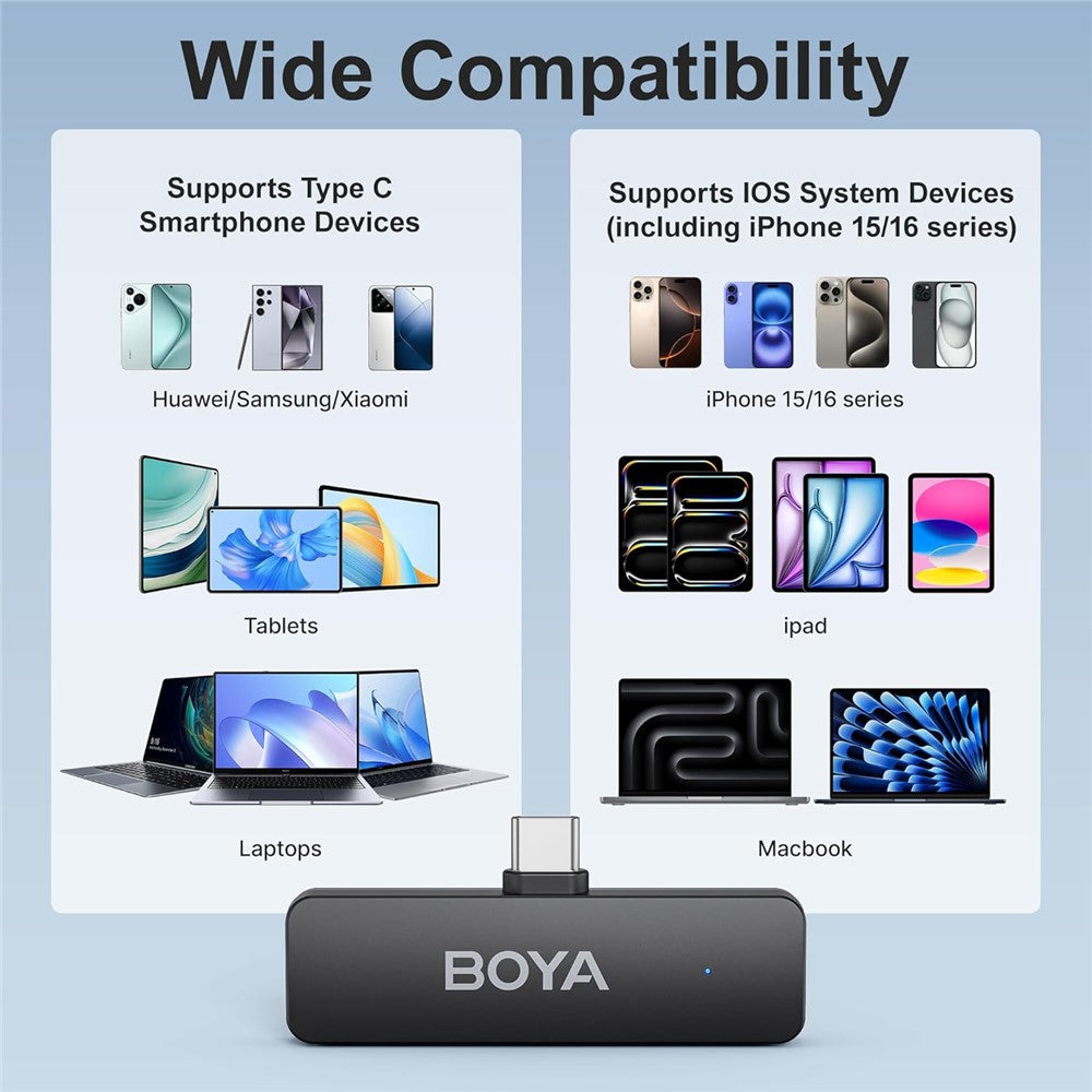 BOYA BY-V4U Funk-Lavalier-Mikrofonsystem – 4-Kanäle, mit Ladecase, für iPhone 15/16-Serie, USB-C-Smartphones