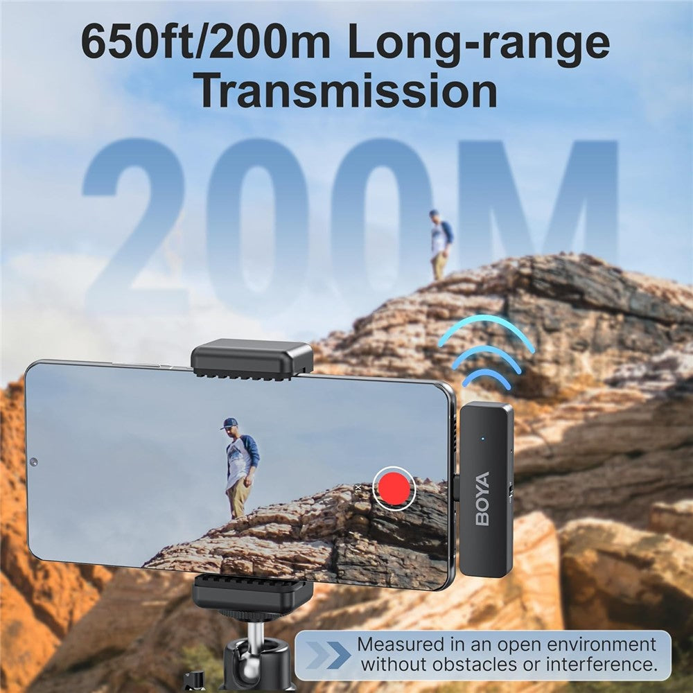 BOYA BY-V4U Funk-Lavalier-Mikrofonsystem – 4-Kanäle, mit Ladecase, für iPhone 15/16-Serie, USB-C-Smartphones