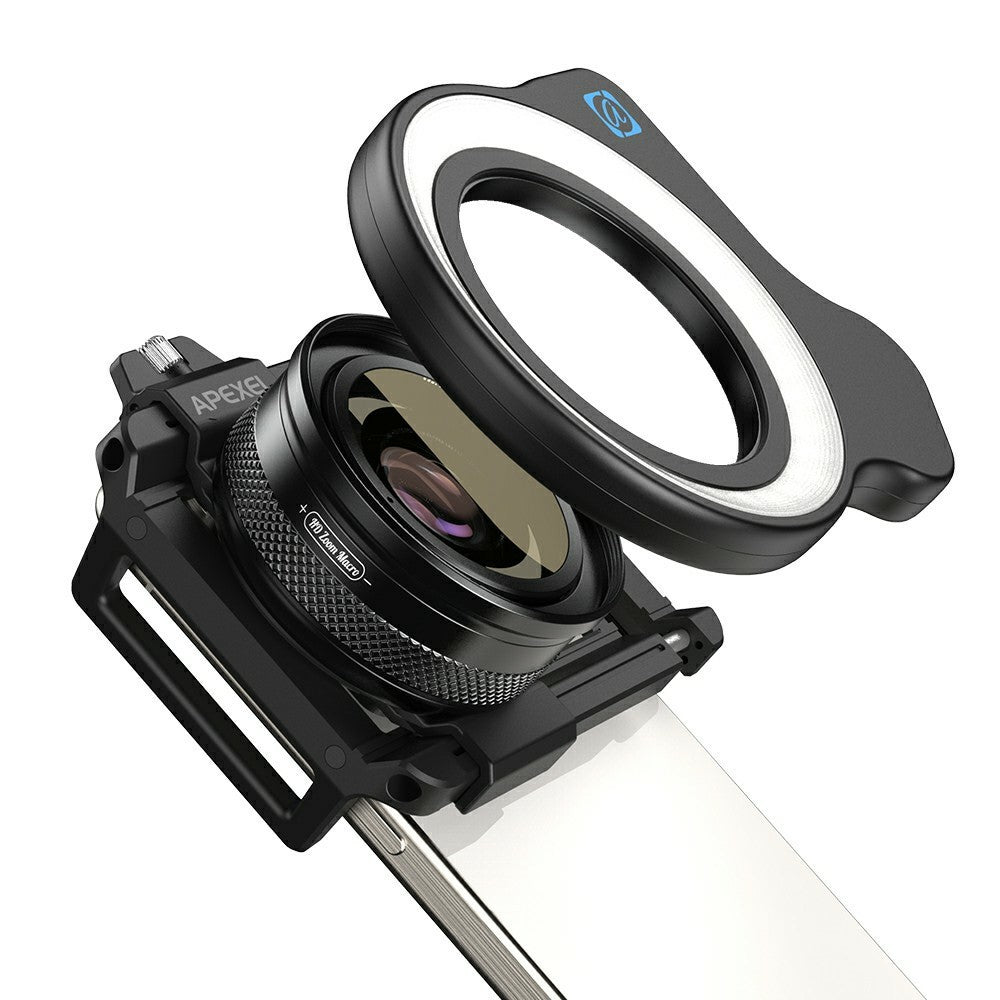 APEXEL APL-ZM100FL26 Zoom-Makro-Objektiv – Mit Ringlicht, HD-Makro