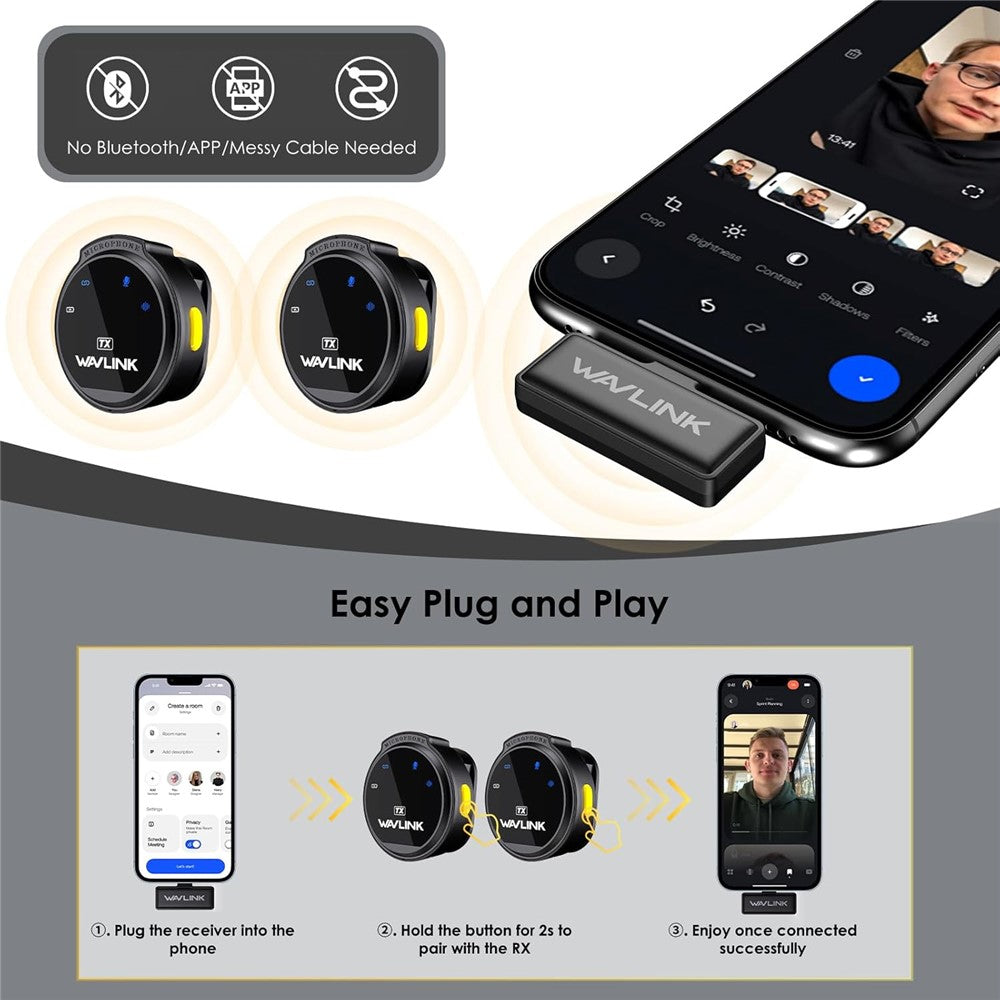 WAVLINK 608C Kabelloses Ansteckmikrofon – 2 Sender & Empfänger, für iPhone/iPad, zur Videoaufnahme