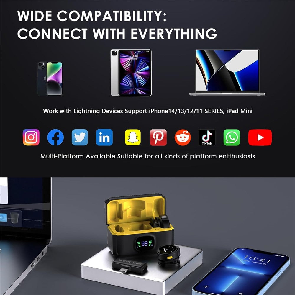 WAVLINK 608C Kabelloses Ansteckmikrofon – 2 Sender & Empfänger, für iPhone/iPad, zur Videoaufnahme