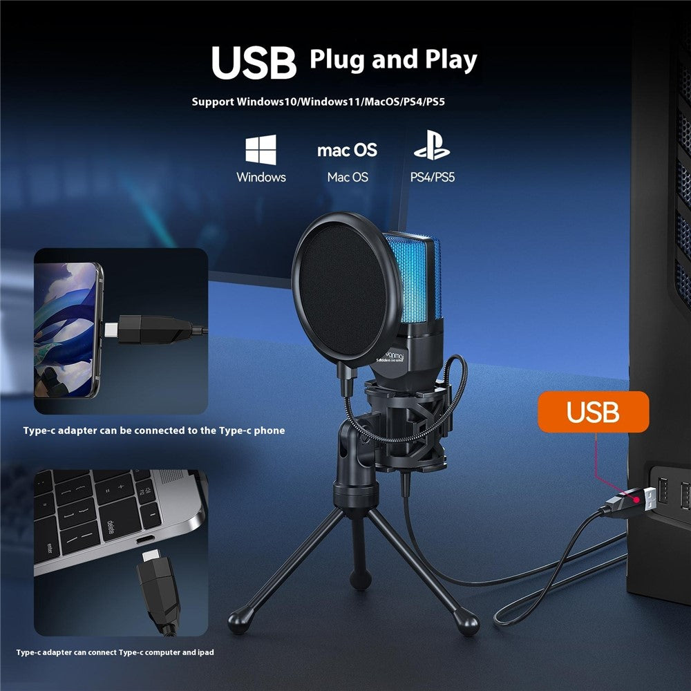 YANMAI SF-777R USB-Kondensator-Mikrofon – Mit RGB-Beleuchtung, für Computer-Gaming