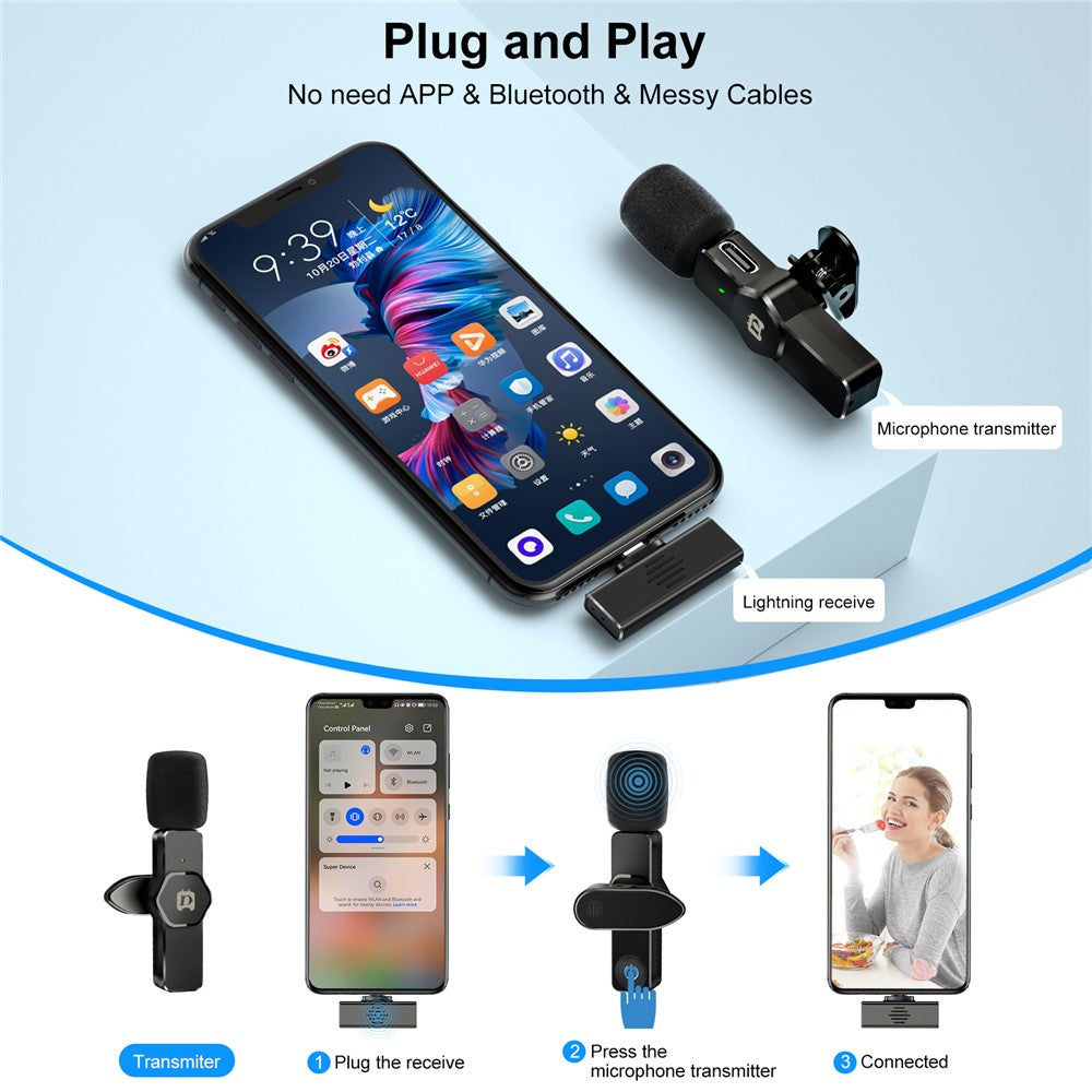 PULUZ PU3082 Drahtloses Lavalier-Mikrofon – Für Audioaufnahmen mit Smartphone
