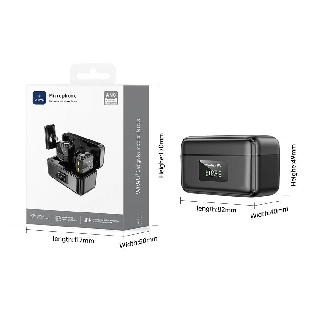 WIWU Wi-WM005 Drahtloses Lavalier-Mikrofon – Bluetooth-fähig, mit Rauschunterdrückung, IP- & Typ-C-2-in-1-Empfänger