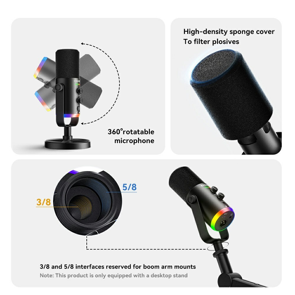 ESSAGER ABS Tischmikrofon – Mit XLR-/USB-C-/3,5-mm-Anschluss & 1,8 m Kabel, DSP-Rauschunterdrückung