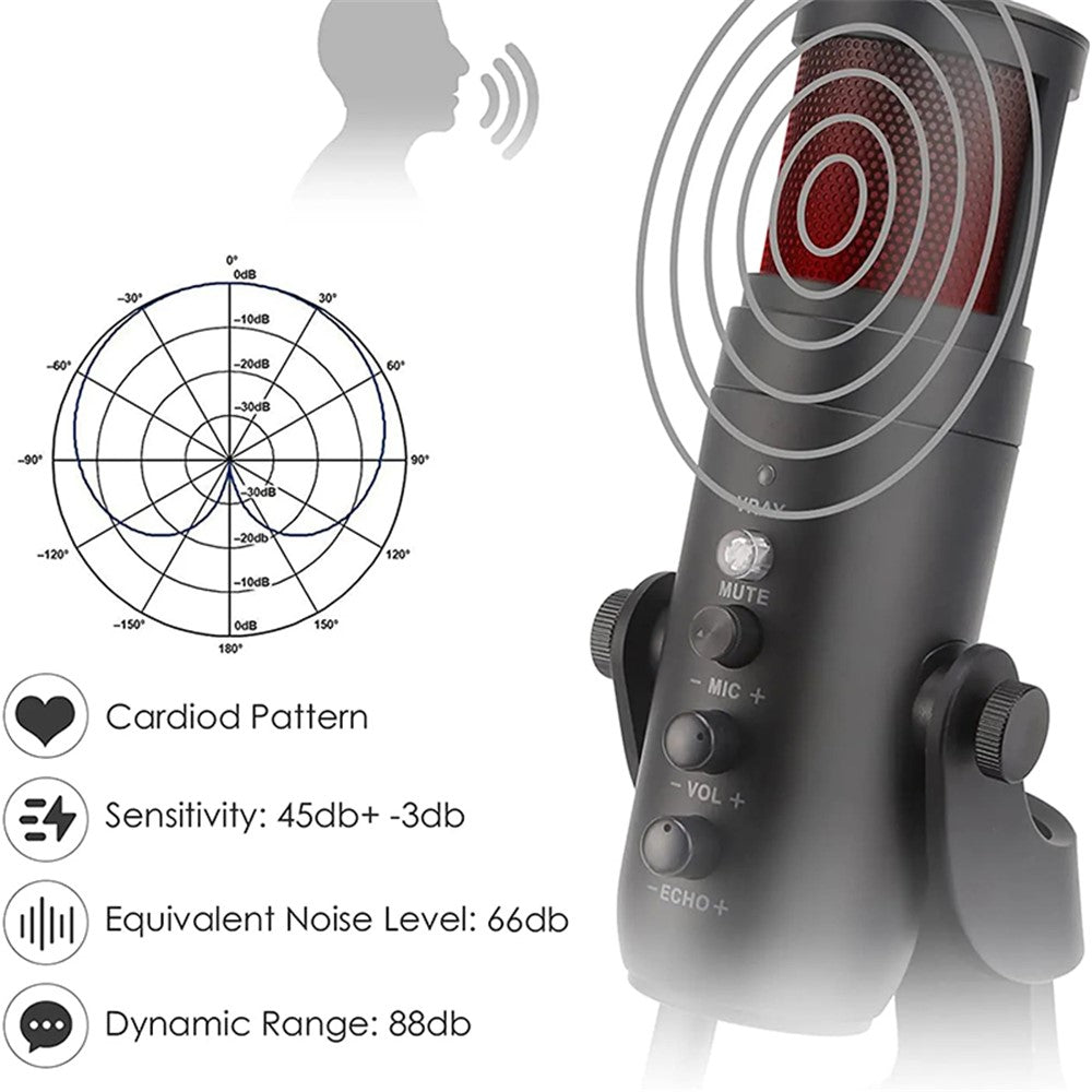 JMARY MC-PW9 Mikrofon – Mit USB-Kabel, Plug-and-Play-Funktion, RGB-Beleuchtung
