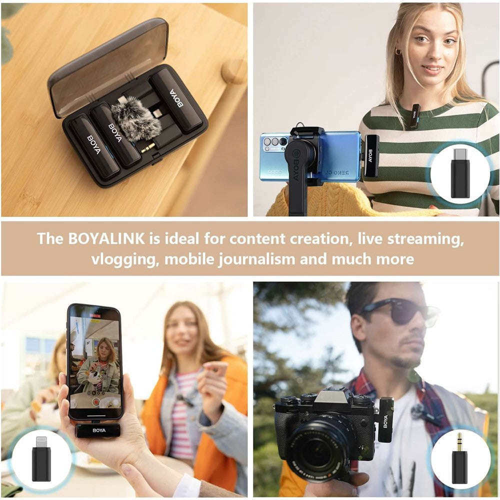 BOYA Drahtloses Lavalier-Mikrofon – Für iPhone & USB-C Android-Handy, 2 Sender & 1 Empfänger