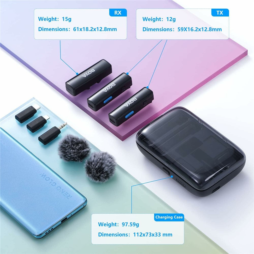 BOYA Drahtloses Lavalier-Mikrofon – Für iPhone & USB-C Android-Handy, 2 Sender & 1 Empfänger