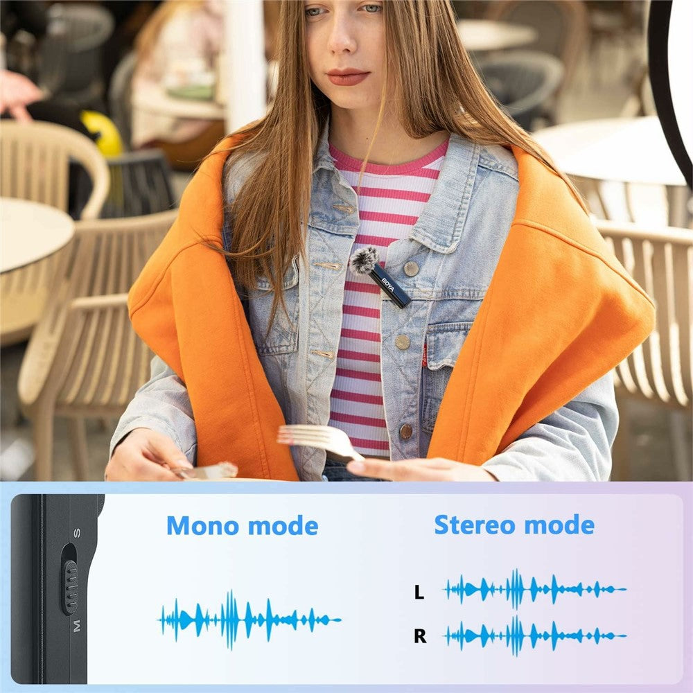 BOYA Drahtloses Lavalier-Mikrofon – Für iPhone & USB-C Android-Handy, 2 Sender & 1 Empfänger