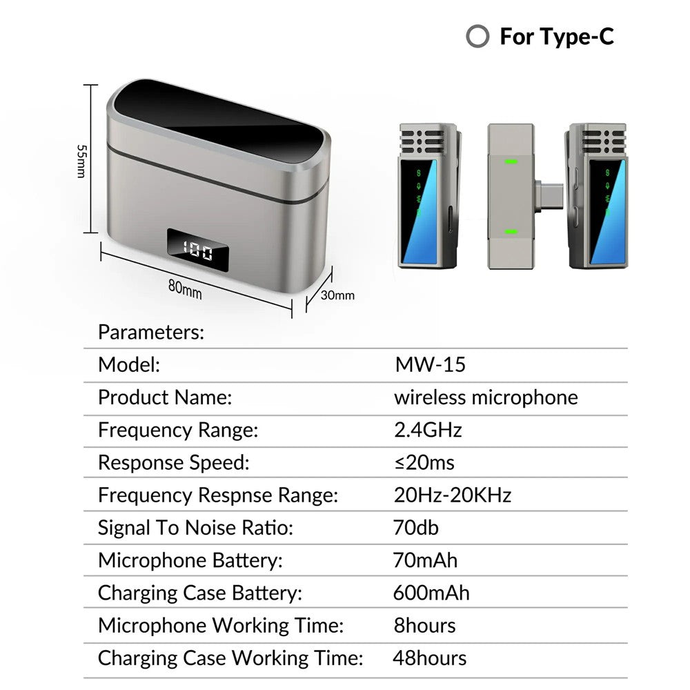JMARY MW-15 Funkmikrofon – (2,4 GHz), 2 Sender & 1 Typ-C-Empfänger
