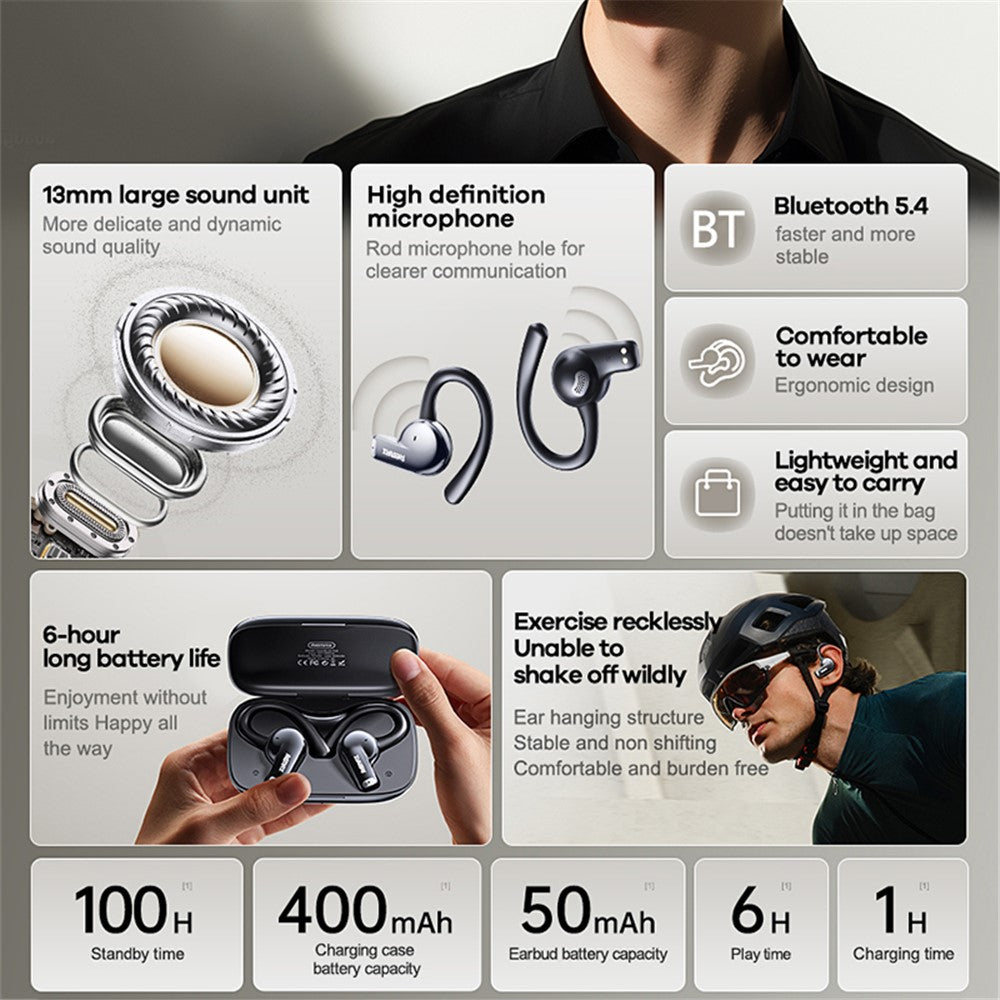 REMAX Openbuds P13 Kabelloser Open-Ear Kopfhörer – Stereo-Ohrhörer, Bluetooth-fähig, mit Ladecase, für Musik & Anruf