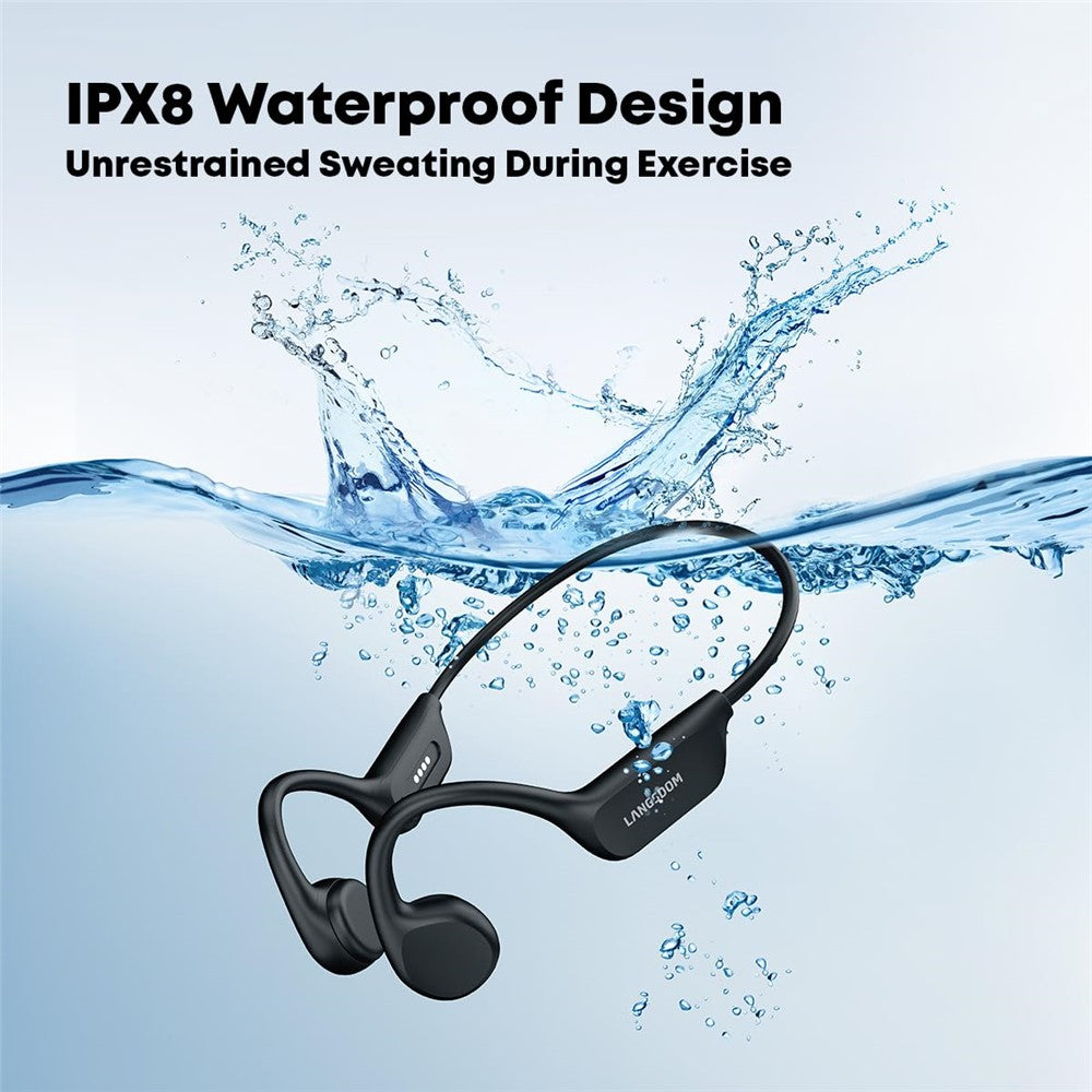 LANGSDOM BE17 Kabelloser Open-Ear Kopfhörer – IPX8 wasserdichter Knochenleitungskopfhörer, mit Bluetooth-Kompatibilität & integriertem 32-GB-Speicher