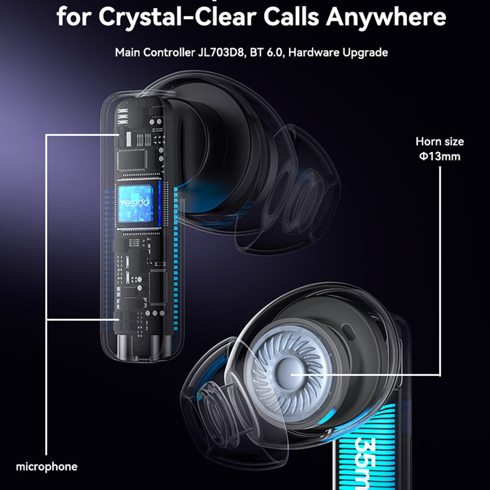 YESIDO TWS40 Kabelloser In-Ear Kopfhörer – Bluetooth-kompatibel, mit ANC+ENC-Geräuschunterdrückung, NTC-Temperaturregelung