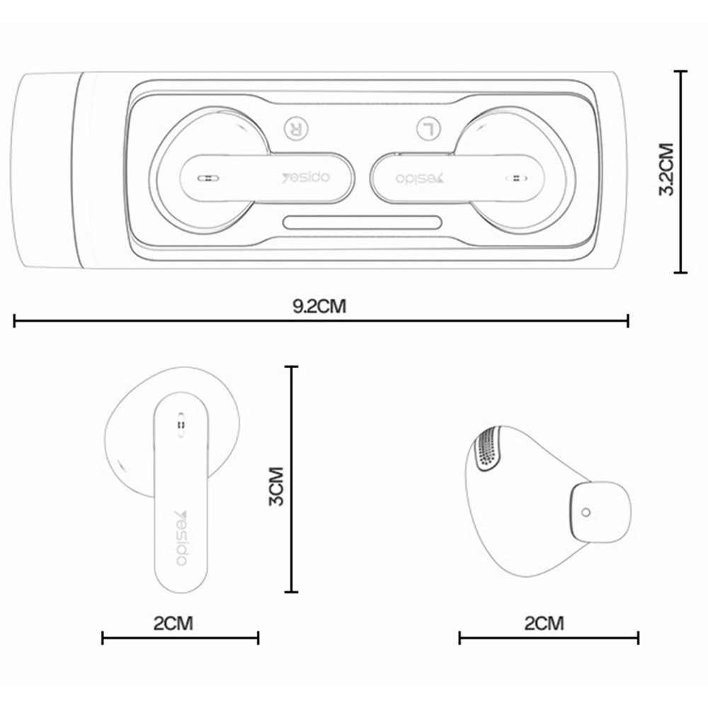 YESIDO TWS39 TWS Kabelloser In-Ear Kopfhörer – Bluetooth-kompatibel, 5.3 Semi-In-Ear-Ohrhörer, mit Dual-ENC-Geräuschunterdrückung & Mikrofon