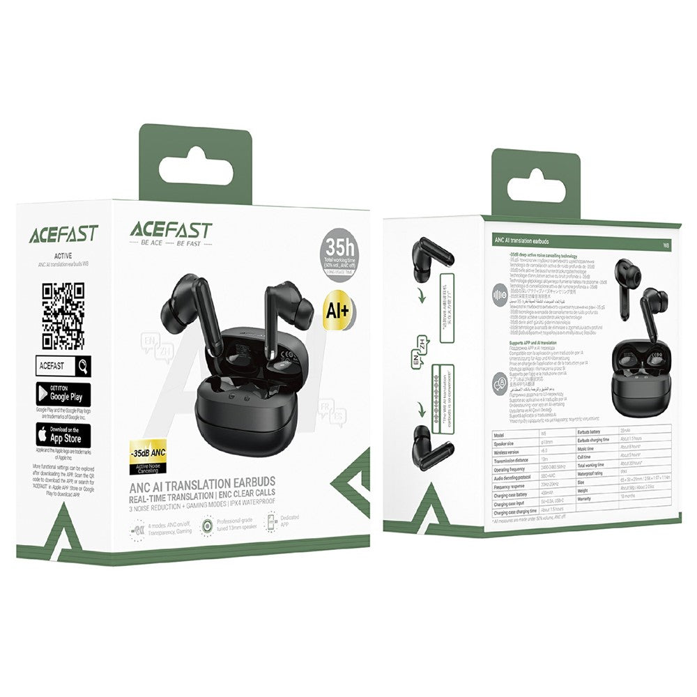 ACEFAST W8 Kabelloser In-Ear Kopfhörer – ANC KI-Übersetzungs-Ohrhörer, BT 6.0, mit Unterstützung für ANC & ENC Geräuschunterdrückung