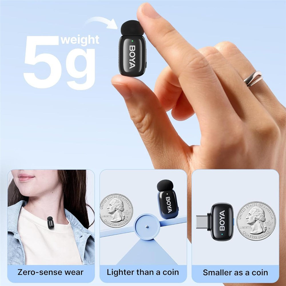BOYA Mini-05 Drahtloses Lavalier-Mikrofon – mit KI-Rauschunterdrückung & Stimmverzerrer, 2 Sender + 1 USB-C-Empfänger