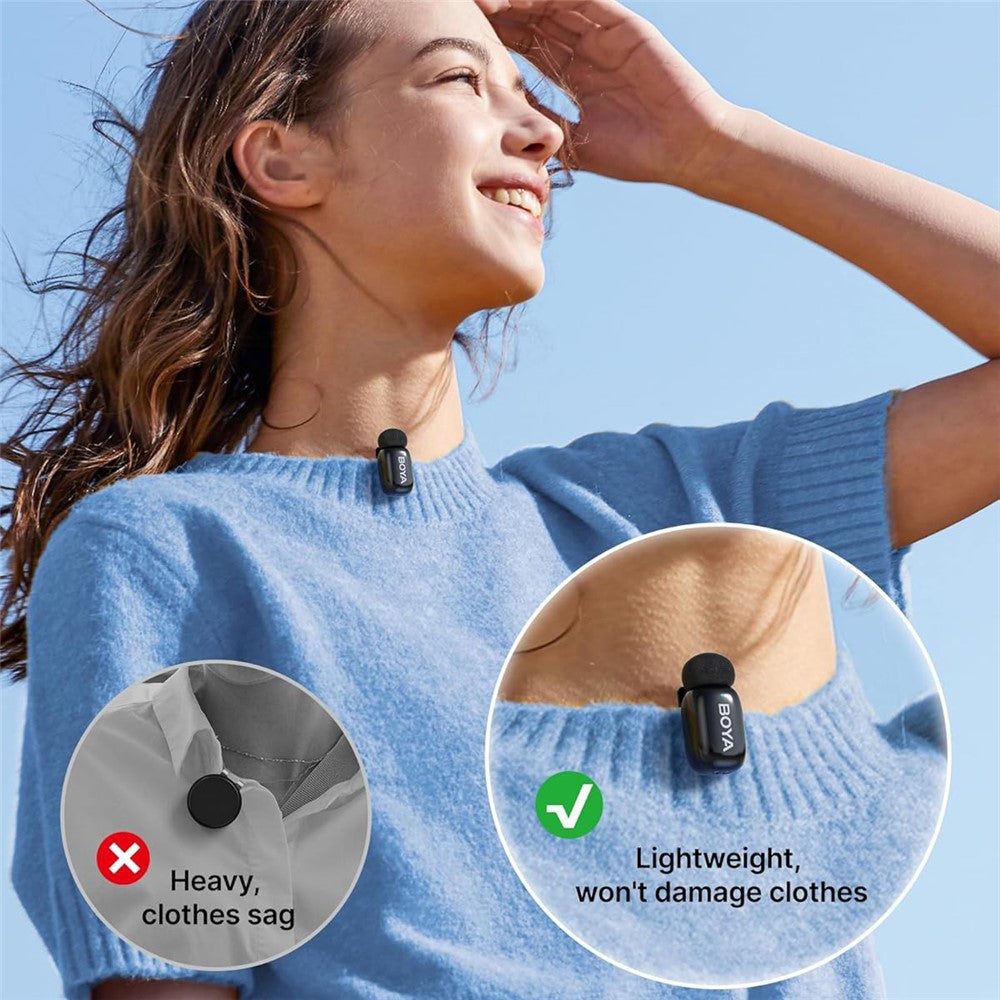 BOYA Mini-05 Drahtloses Lavalier-Mikrofon – mit KI-Rauschunterdrückung & Stimmverzerrer, 2 Sender + 1 USB-C-Empfänger