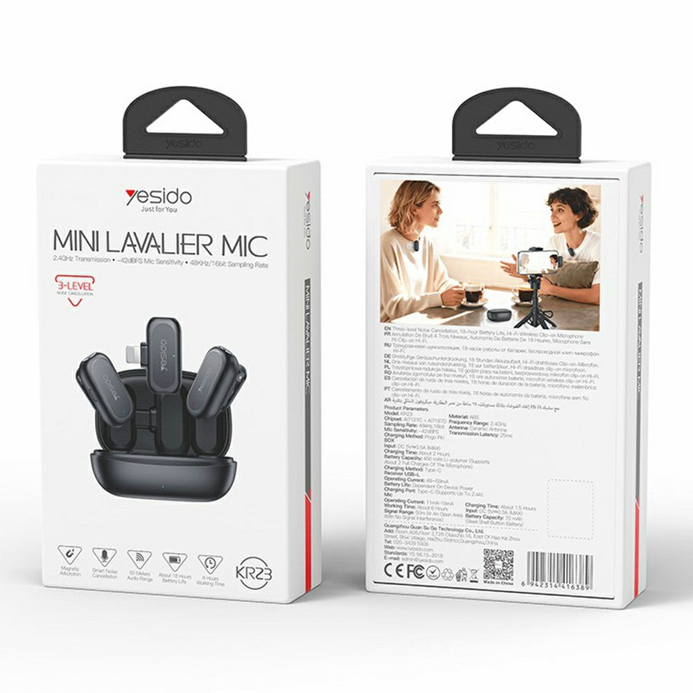YESIDO KR23 Lavalier-Mikrofon-Set – Mit IP-Empfänger, KI-gestützter Geräuschunterdrückung, für Innen- & Außenbereich