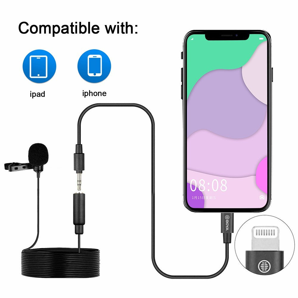 BOYA BY-M2 Lavalier-Kondensatormikrofon – 3,5-mm-TRS-Kabel, omnidirektional, abnehmbarer Mikrofonkopf, für iOS-Smartphones