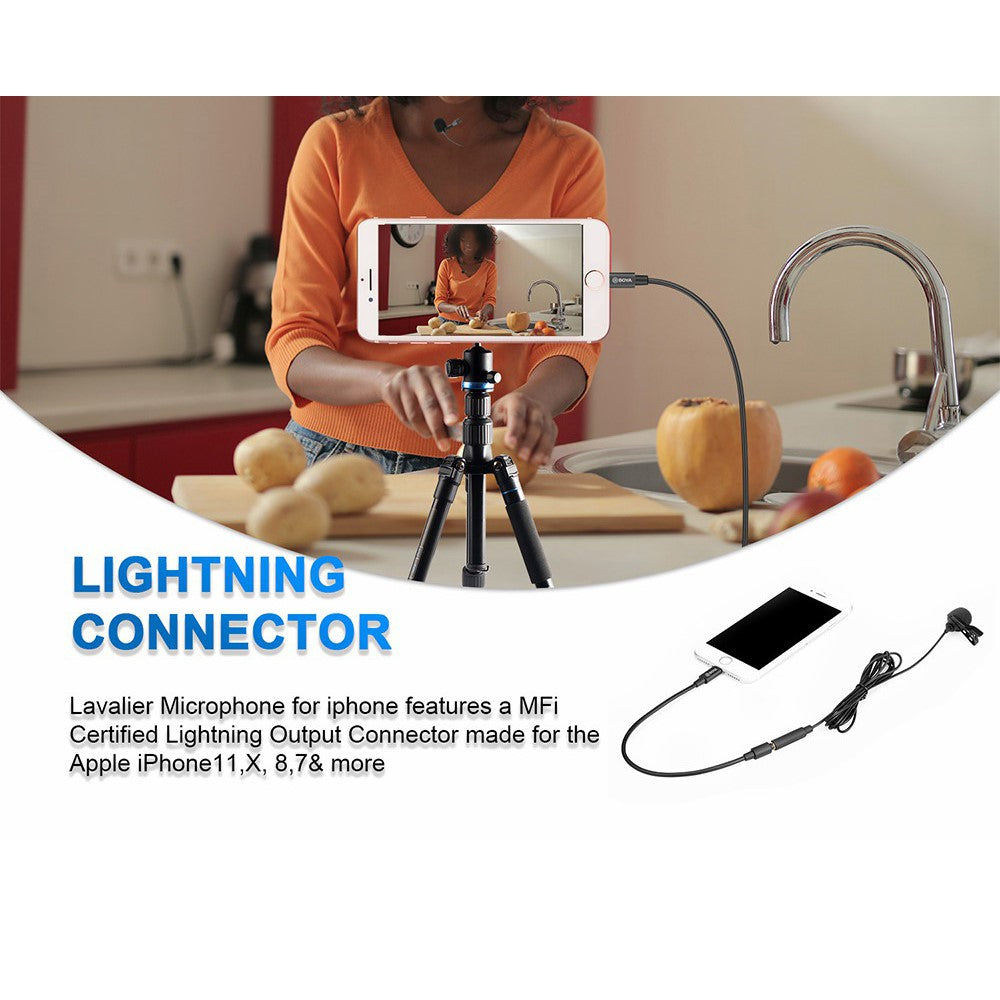 BOYA BY-M2 Lavalier-Kondensatormikrofon – 3,5-mm-TRS-Kabel, omnidirektional, abnehmbarer Mikrofonkopf, für iOS-Smartphones