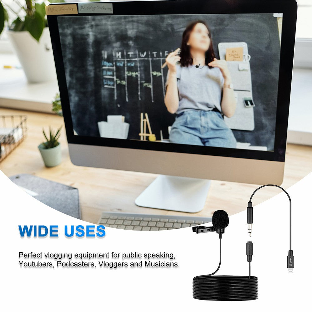 BOYA BY-M2 Lavalier-Kondensatormikrofon – 3,5-mm-TRS-Kabel, omnidirektional, abnehmbarer Mikrofonkopf, für iOS-Smartphones
