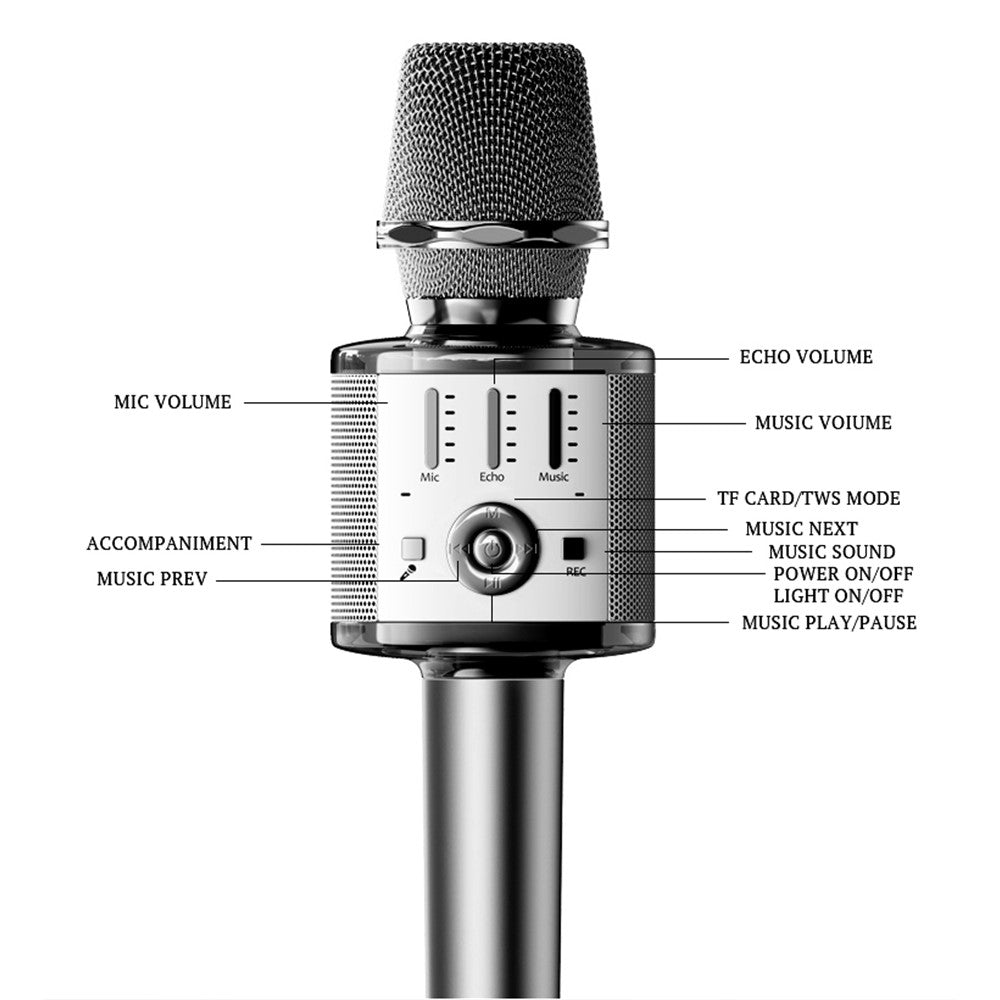 YESIDO KR10 Kabelloses Mikrofon – Bluetooth-kompatibles Handmikrofon, für Karaoke, TF-Karten-Unterstützung