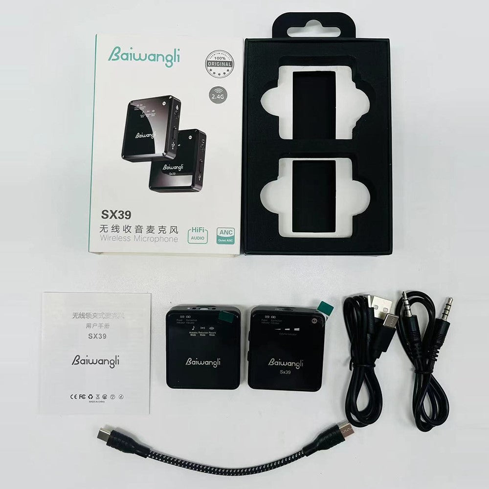 BAIWANGLI SX39 Drahtloses Mikrofonsystem – Mit Geräuschunterdrückung, USB-C, 1 Sender & 1 Empfänger