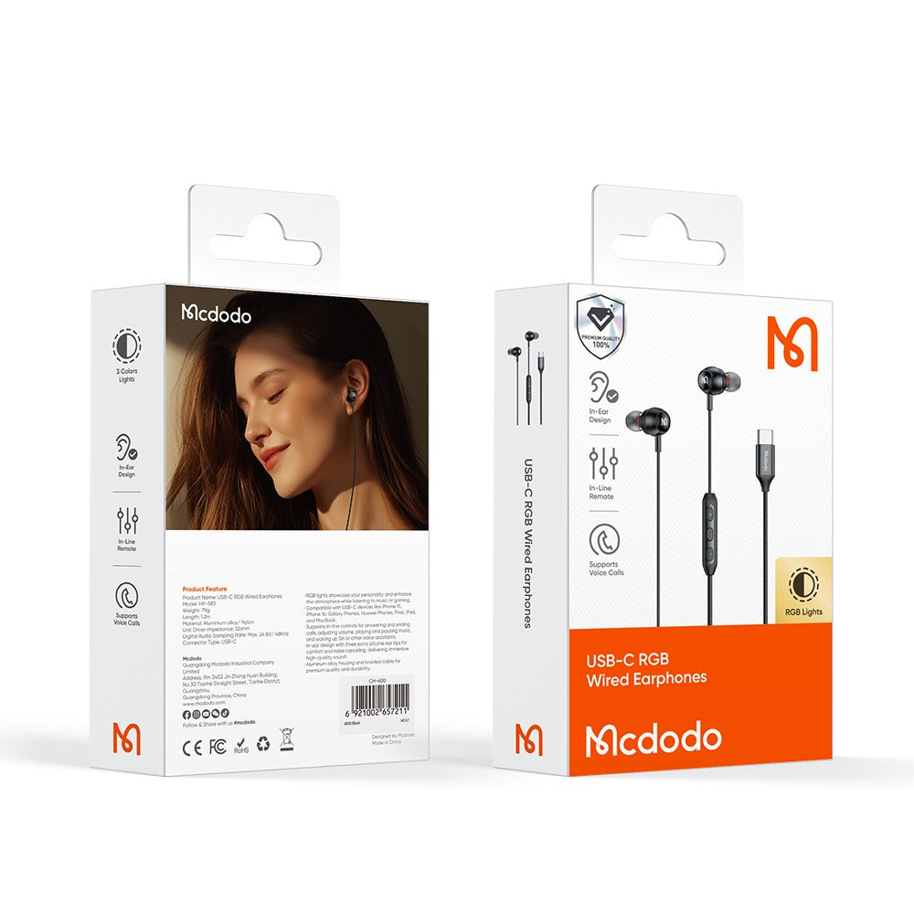 MCDODO HP-5830 In-Ear Kopfhörer – USB-C Anschluss, mit RGB-Beleuchtung