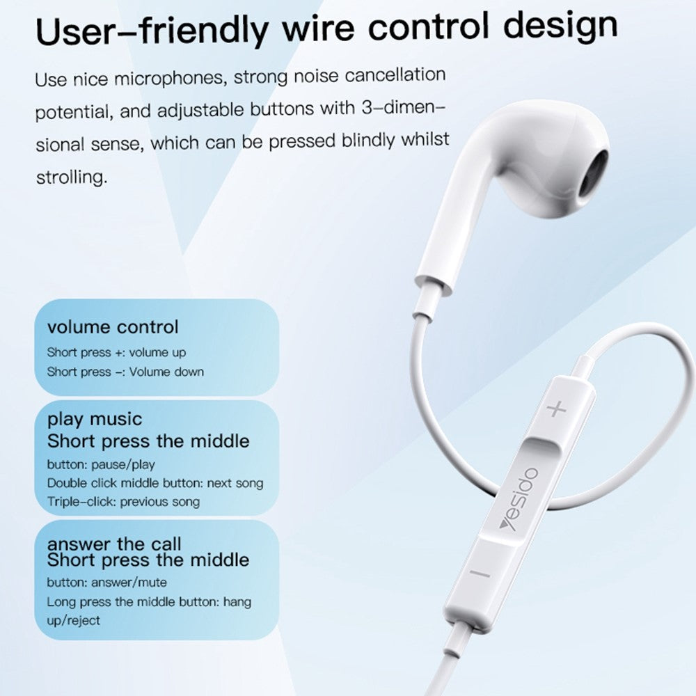 YESIDO YH39 In-Ear Kopfhörer – Mit 3,5-mm-Klinkenstecker & Kabelfernbedienung, für Mobiltelefone & Laptops, Musik-Headset