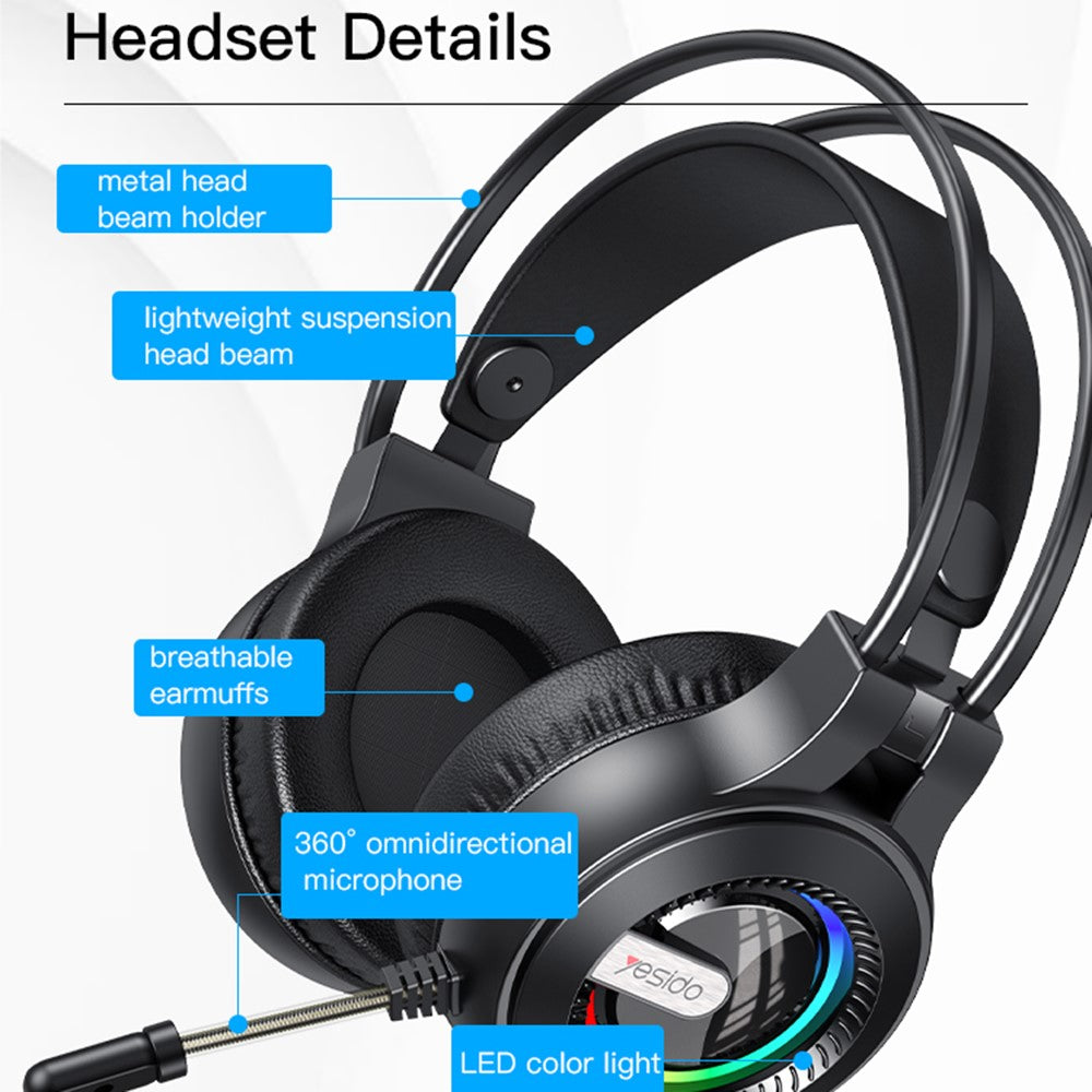 YESIDO EK02 Over-Ear Kopfhörer – Computer-Gaming-Headset, mit Mikrofon