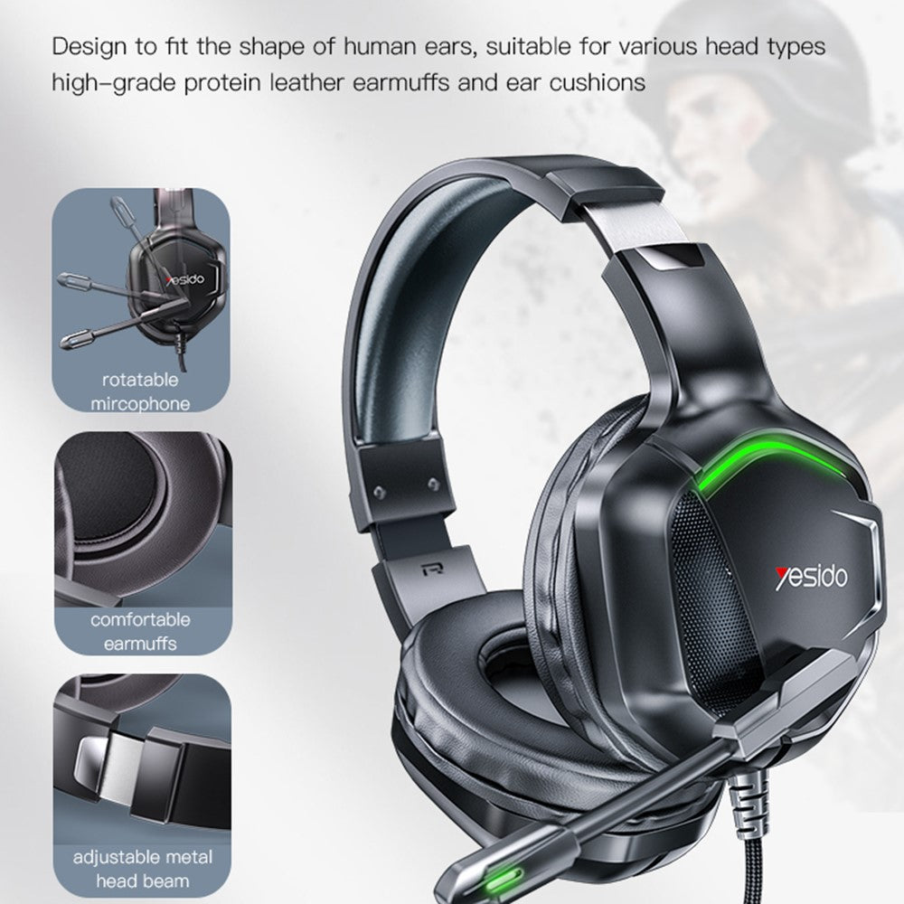 YESIDO EK01 Over-Ear Kopfhörer – Stereo-Sound-Gaming-Headset, mit Mikrofon & LED-Beleuchtung
