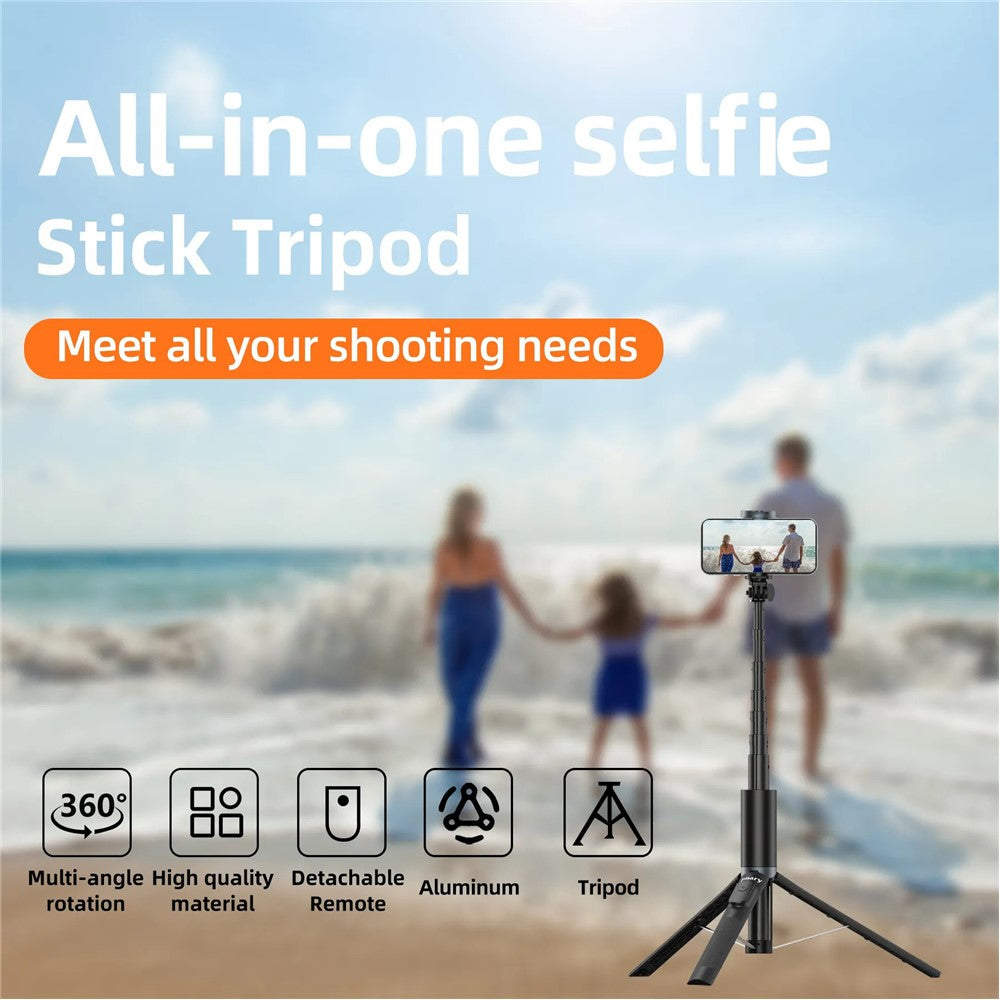 JAMRY kt-259 Selfie-Stick mit Stativfunktion – 8-teilig, ausziehbar, mit 360° drehbarer Handyhalterung