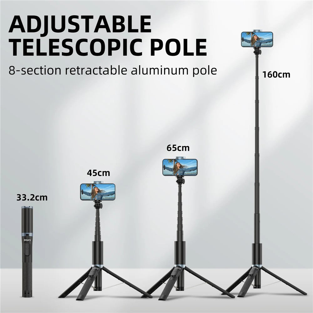 JAMRY kt-259 Selfie-Stick mit Stativfunktion – 8-teilig, ausziehbar, mit 360° drehbarer Handyhalterung