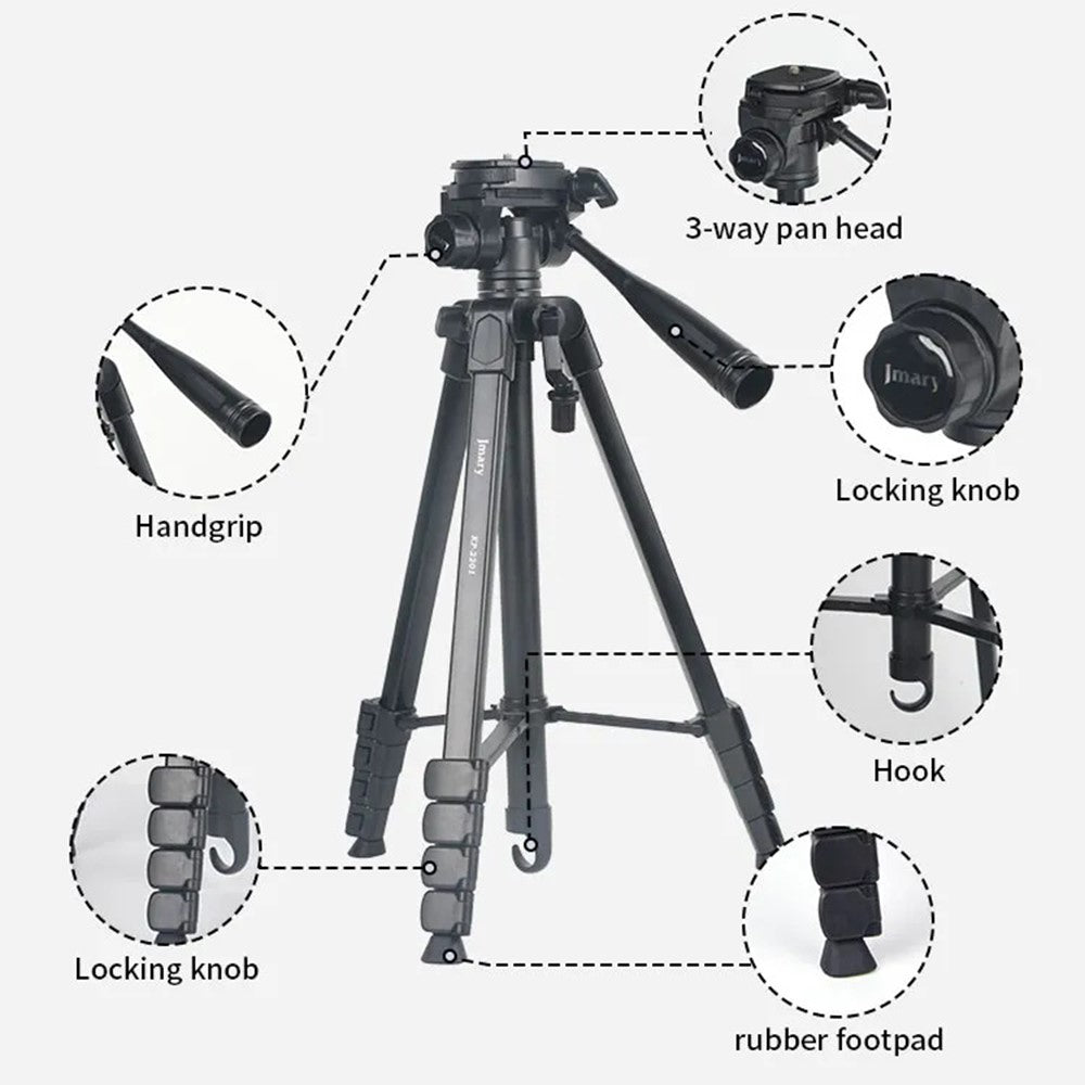 JMARY KP-2201 Stativ – Für Live-Fotografie, 1,7 m, verstellbar, mit Handyhalterung, für Handy, Leuchte & Kamera