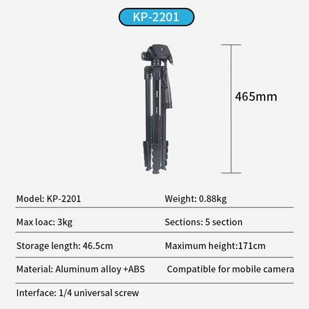 JMARY KP-2201 Stativ – Für Live-Fotografie, 1,7 m, verstellbar, mit Handyhalterung, für Handy, Leuchte & Kamera