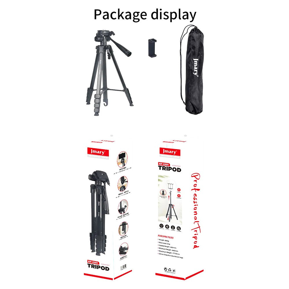 JMARY KP-2201 Stativ – Für Live-Fotografie, 1,7 m, verstellbar, mit Handyhalterung, für Handy, Leuchte & Kamera