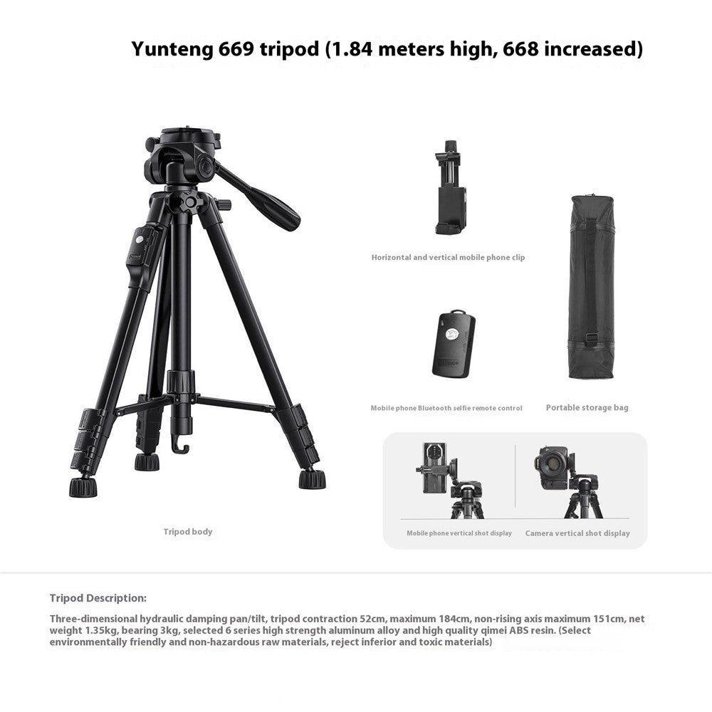 YUNTENG VCT-669 Stativ – Bluetooth-kompatibel, für Live-Streaming, Vlog-Videoaufnahmen, für Handys & Kameras