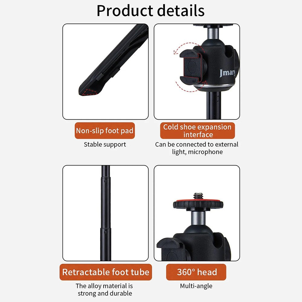 JMARY MT-29 Selfie-Stick mit Tischstativfunktion – Ausziehbar, für Live-Streaming, für Handys & Kameras