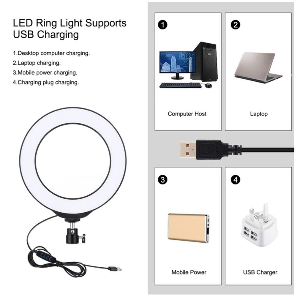 PULUZ LED-Ringleuchte mit Stativhalterung – 6,2-Zoll, mit 3 Modi, dimmbar, für Vlogging & Fotografie