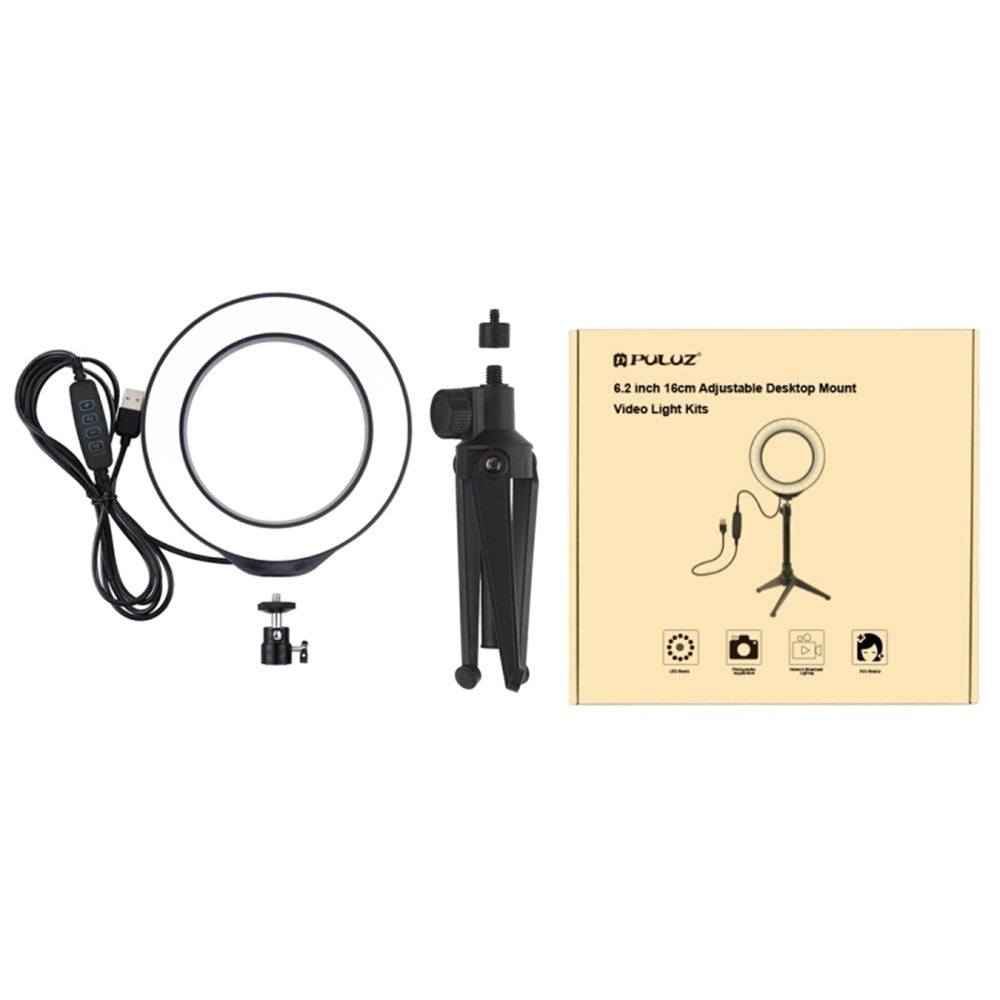 PULUZ LED-Ringleuchte mit Stativhalterung – 6,2-Zoll, mit 3 Modi, dimmbar, für Vlogging & Fotografie