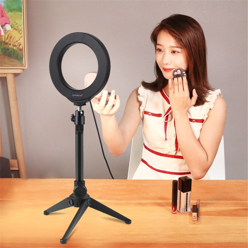 PULUZ LED-Ringlicht mit Tischstativhalterung – 4,7-Zoll, USB, mit 3 Modi, dimmbar, für Vlogging, Fotografie & Videoaufnahmen