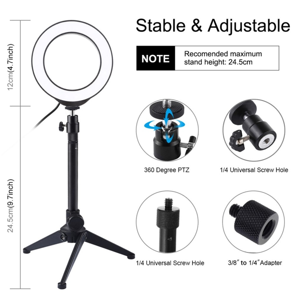 PULUZ LED-Ringlicht mit Tischstativhalterung – 4,7-Zoll, USB, mit 3 Modi, dimmbar, für Vlogging, Fotografie & Videoaufnahmen