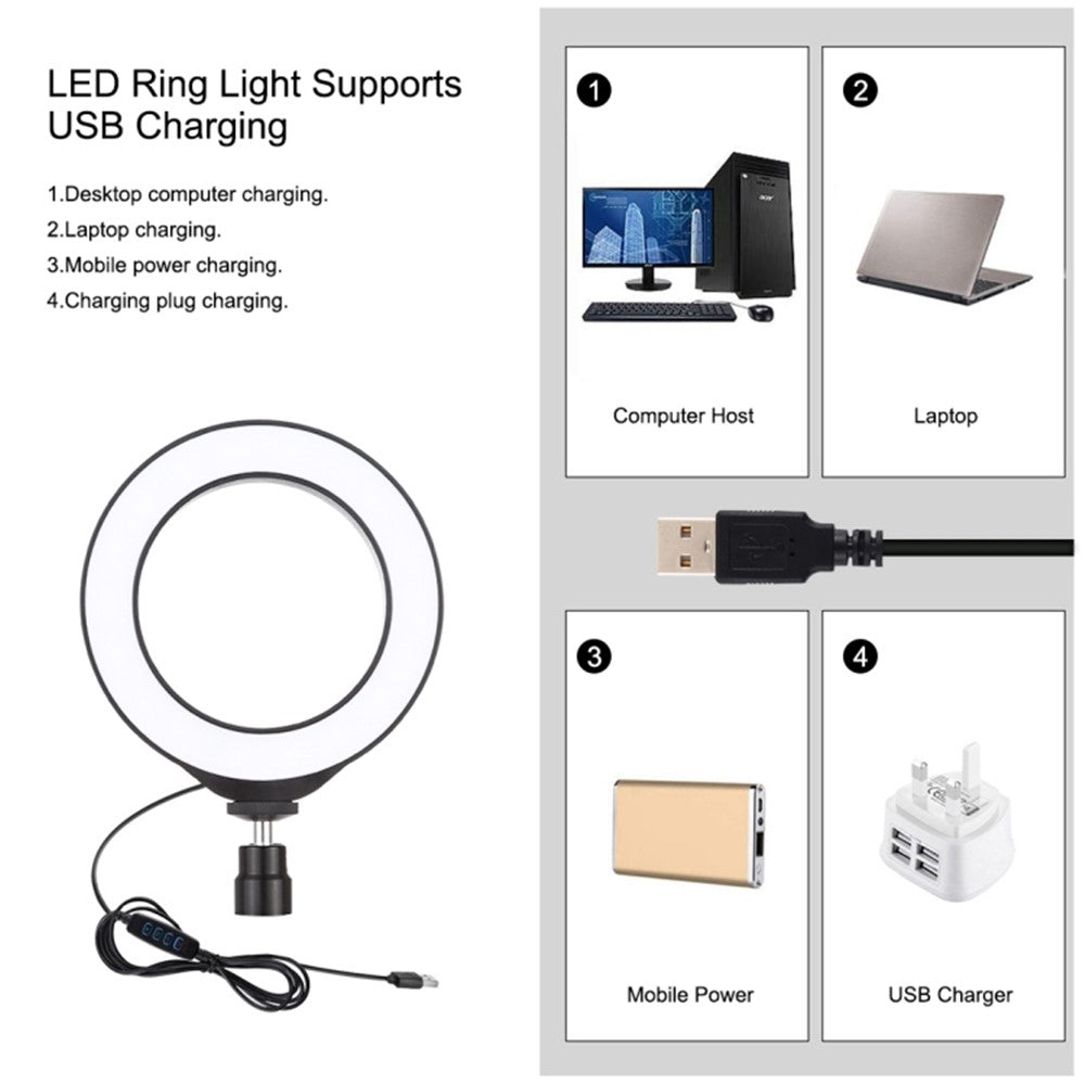 PULUZ LED-Ringlicht mit Tischstativhalterung – 4,7-Zoll, USB, mit 3 Modi, dimmbar, für Vlogging, Fotografie & Videoaufnahmen