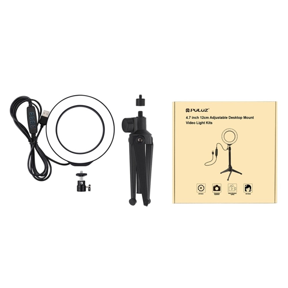 PULUZ LED-Ringlicht mit Tischstativhalterung – 4,7-Zoll, USB, mit 3 Modi, dimmbar, für Vlogging, Fotografie & Videoaufnahmen